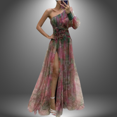 Indigo | Elegant One-Shoulder Tie-Dye Party Dress
