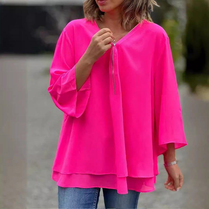 ELLY | Chiffon Zipper Blouse