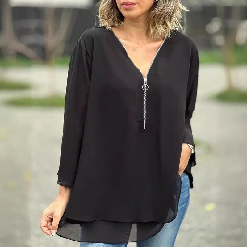 ELLY | Chiffon Zipper Blouse