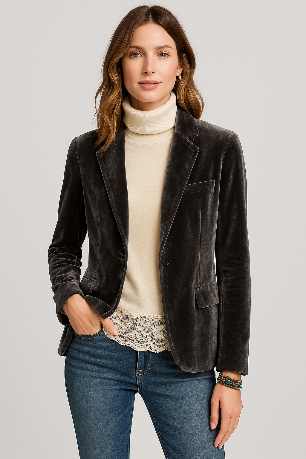 AELYA |  Velvet Slim-Fit Blazer