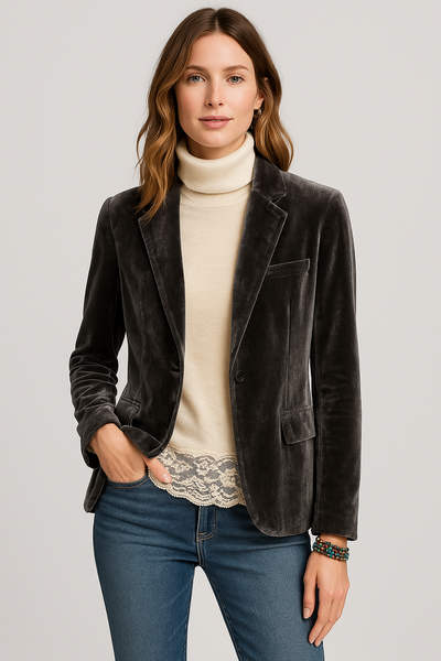 AELYA |  Velvet Slim-Fit Blazer