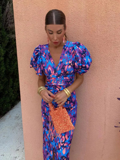 Briar | Colorful Midi Dress with Pleated Sleeves