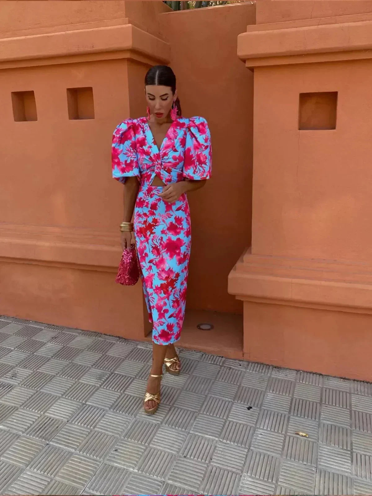 Briar | Colorful Midi Dress with Pleated Sleeves